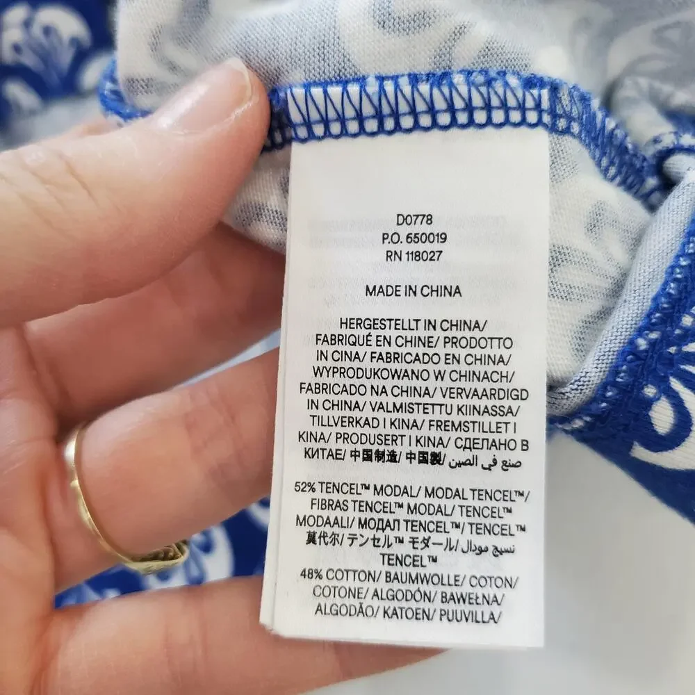 Boden Dress Womens 4 Blue White Button Front Long Sleeve A-Line Scallop Print - Picture 9 of 12